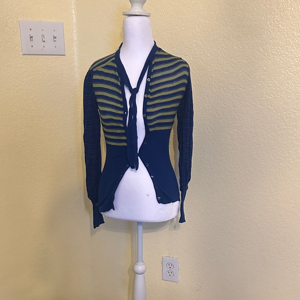 FP Movement by Free People Navy and Green Striped Cardigan